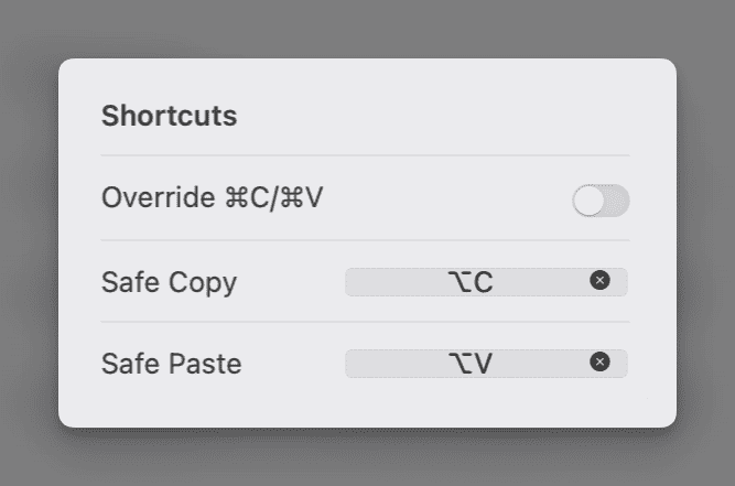 You can set dedicated shortcuts for secure copying and secure pasting